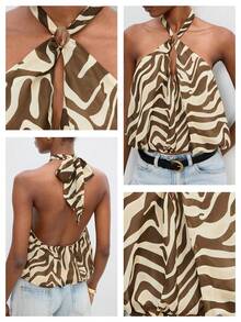 Maija Women's Fashionable Beige Backless Sexy Halter Top, Going Out Vacation Ouutfits, Summer Holiday Outfits - Multicolor - View 4