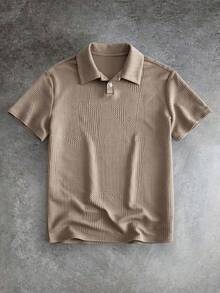 Manfinity RebelGame 男士日常通勤優雅時尚純色 Polo 衫，度假、父親節禮物、足球 - 卡其色 - 查看 6