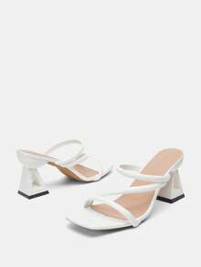 Glitzique 2025 New Fashion Square Toe Open Toe Sandals, Elegant Versatile Suitable For Dates, Shopping, Valentine's Day, Minimalist Casual High Heels - White - View 11