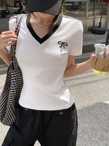 DAZY 蝴蝶結刺繡寬鬆短袖圓領女款T恤 - 白色 - 查看 6