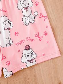 Casual Pullover Children's 10 Years Old Tween Girls Apricot Base Color Cute Puppy Print Pattern Short Sleeve Shorts Home Wear Summer Set - Pink - View 5