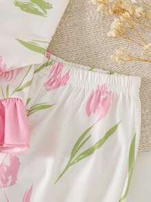 Set Pakaian Santai Bayi Perempuan Kasual Lucu Rajut Motif Bunga Warna Blok Lengan Panjang Atasan dan Celana - Baby Pink - View 7