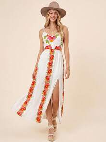 Coeurva Women's Summer Beach Floral Print High Slit Spaghetti Strap Dress - Multicolor - View 5
