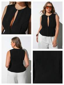 Maija Plus Size Women's Summer Elegant Solid Color Hollow Out Sleeveless Top Wedding Black - Black - View 8