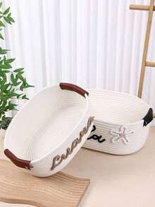 Customized 1pc Handwoven Rope Storage Basket, Suitable For Bathroom, Bedroom, Living Room, Pets Toys, Valentine's Day, Wedding, Home Decor, Halloween, Back To School Student Storage Box,Home Refresh,Customized Storage Basket,Easy Comfort,Home & Living,Christmas Home Atmosphere,Souvenirs,Reusable,Adorable,High-Quality,Elegant Living - White - View 5