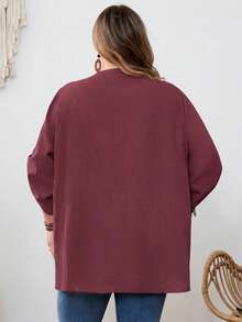 SHEIN CURVE+ 大尺碼 US22 音樂節海邊度假波西米亞休閒純色蕾絲拼接前扣寬鬆襯衫 - 酒紅色 - 查看 3