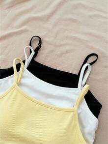 SHEIN Tank Top Dalaman Rajut Hitam Putih Musim Semi/Panas untuk Anak Perempuan Remaja, Paket Multi, Beli 1 Gratis 2 - MultiWarna - View 5