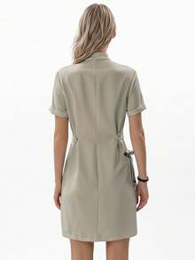 TaskEZ 女式手术服制服纽扣前开襟医院护士手术服连衣裙实验服 - 駝色 - 查看 6