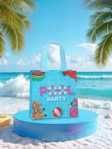 6 18PCS Large Capacity Blue Summer Pool Party Theme Reinforced Handles Reusable Easy Clean Cool Feeling Tote Gift Bag For Birthday Beach Party Summer Shopping Daily Storage Essential - 9057 - View 10