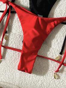 Swim Basics Bộ bikini 4 món cơ bản bóng màu đỏ & đen 26SS Xuân/Hè - Nhiều màu - Xem 5