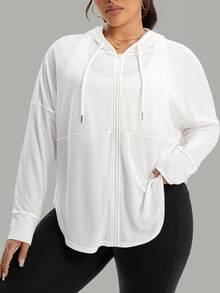 Breezaya Plus Size Women Casual Loose Fit Long Sleeve Zip-Up Sports Jacket Plus Size Running Jacket Plus Size Zip Up Hoodie - White - View 3