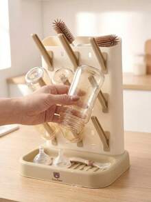 Cozy Pixies 1 Set Of Bottle Drain Rack, Baby Bottle Drying Rack, Drying Rack, Bottle Rack, Baby Brush Rack, Water Cup Holder. - Beige - View 3