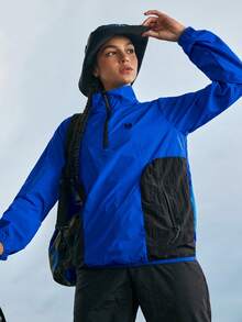 WanderVale Women's Color Block Stand Collar Outdoor Rain Jacket Sports - Royal Blue - View 4
