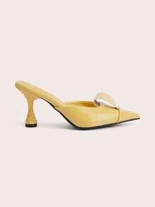 Enchnt 2025 Spring & Summer New Fashion Pointed Toe High Heel Sandals, Bowknot Mules For Women - Yellow - View 5