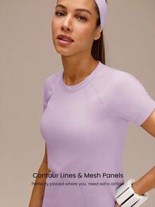 GLOWMODE Seamless Workout Shirt Slim Fit Short Sleeve Sports Tees Gym Athletic Tops Summer - Mauve Purple - View 5