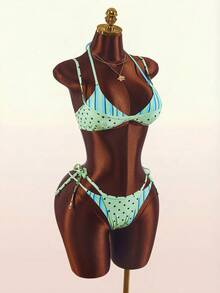 Amplova Women's Polka Dot Patchwork Striped Sexy 2 In 1 Swimsuit Set, Suitable For Summer Beach Vacation - Multicolor - View 7