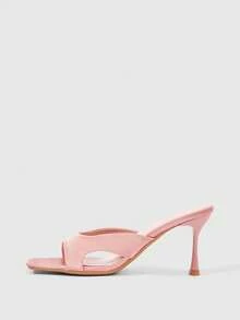 Sleekvia Women's Thin High-Heeled Sandals, Square Toe, Cut-Out One-Piece, Elegant, Sexy, Comfortable For Commuting Summer - Pink - View 2