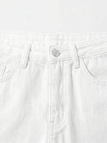 SHEIN EZwear 女款休閒百搭牛仔短褲，附口袋與鈕扣，適合日常出遊 - 白色 - 查看 5