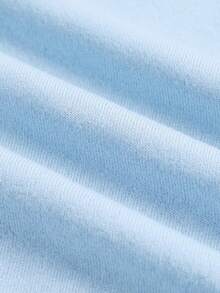 Kids Teen Girl Spring/Summer New Blue Ruched Design Short Sleeve Round Neck T-Shirt + Waist Ruched Flare Long Pants 2pcs Set, Suitable For Daily Outings, School Wear, Basic Long Pants Set - Blue - View 4