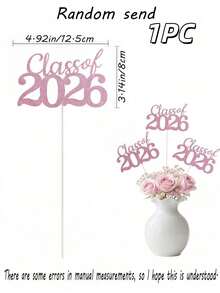 Pink Class Of 2026 Graduation Centerpiece, Rose Gold Glitter Party Table Decor For Grad Celebration Homecoming - Pink 2026 Vase Paper Flower Arrangement - View 8