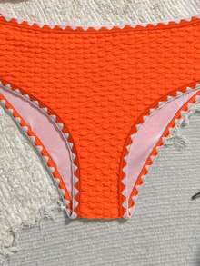 Tween Girl Special Fabric Floral Design Triangle Bikini Suitable For Vacation, Beach, Seaside, Swimming - Orange - View 5