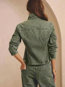 Aralina Women's Casual Washed Denim Jacket - Green - View 2