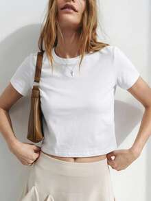 Dazy-Less Solid Color Short Sleeve T-Shirt Old Money Style Summer,Crop Tops Women Business Casual Woman Work Clothes - White - View 16