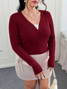 CovetEZ Plus Size Lightweight Knit Air Conditioning Cardigan In Fall/Winter - Burgundy - View 4