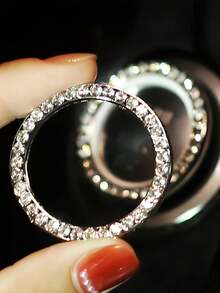 1pc Car Single Key Start Button Decorative Ring Inlaid Diamond Crystal Ignition Ring White With Rhinestone Sparkle Bling Interior Accessory For Most Cars Note Size May Not Fit All Car Models - A - View 2