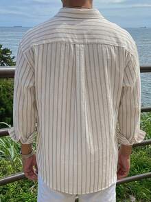 DAZY Spring White Striped Long Sleeve Men's Shirt - White - View 2