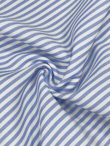 EMERY ROSE Women's Striped Short Puff Sleeve Single-Breasted Casual Dress - Blue and White - View 5