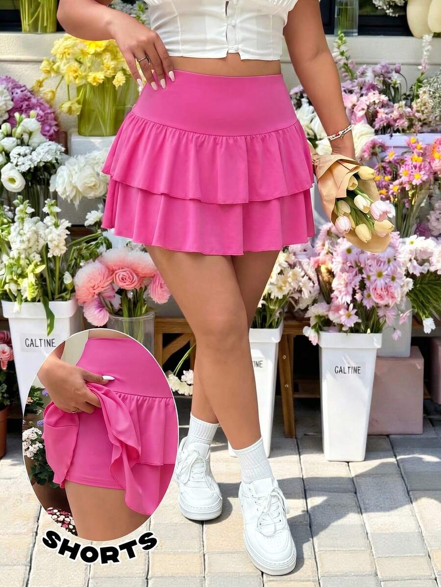SHEIN EZwear 大码女式玫瑰红裙子 - 玫紅色 - 查看 1