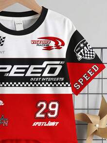 Baby Boy Casual Minimalist T-Shirt Set, Classic Cool Racing Culture Graphic Print, Suitable For Spring And Summer - Multicolor - View 6