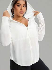 Breezaya Plus Size Women Casual Loose Fit Long Sleeve Zip-Up Sports Jacket Plus Size Running Jacket Plus Size Zip Up Hoodie - White - View 9