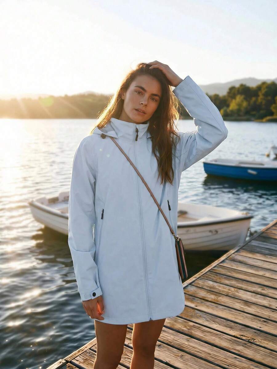 WanderVale Women Zipper Front Long Sleeve Pocket Casual Hoodie Outdoor Jacket Sports - Baby Blue - View 1
