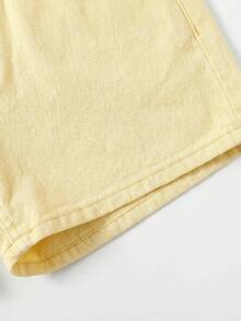 SHEIN EZwear 夏季休閒純色牛仔短褲 - 卡其色 - 查看 4
