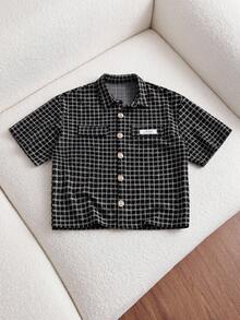 SWAVVY Men's Patch Patch-Down Short Sleeve Shirt, Versatile Daily Wear - Black - View 2
