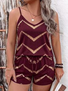 EMERY ROSE Women's Plus Size Herringbone Print Cami Top And Shorts 2-Piece Set - Multicolor - View 4