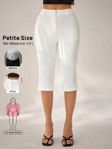 Vivamere Pantalones Capri de unicolor con Abertura Lateral, Adecuados para Primavera y Verano. ,Mujeres de Talla Pequeña - Blanco - Ver 5