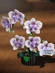 619片紫色兰花积木套装，花瓣关节灵活，可DIY兰花盆栽积木，成人积木套装，适合家居装饰、办公桌装饰、展示架装饰，情人节礼物、生日礼物、新年礼物 - MJ蝴蝶蘭 - 查看 1