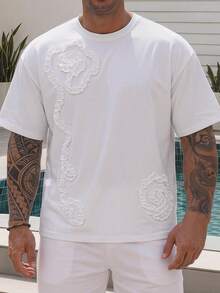 DAZY Short Pattern Embroidered White Men's Plus Size T-Shirt Summer - White - View 6