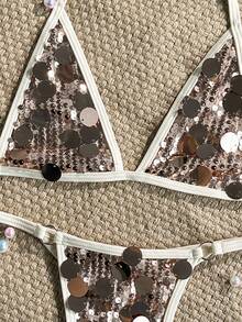 Swim Vcay Sexy Sequin Two-Piece Bikini Swimsuit For Vacation Beach - Gold - View 6