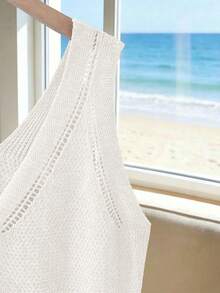 Franclia Women's Casual Minimalist Vintage Comfortable Commuter Suitable Beach Vacation Wear V-Neck Sleeveless Slimming Plus Size Knit Spring Summer White - White - View 5