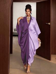 Maweii Plus Size Women's Sexy Spring/Summer Ruched Front Plus Size Sleeve Autumn Dress - Multicolor - View 4