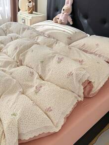Cirelle 3er Set 2026 Neues koreanisches Spitzen-Bettwäscheset, ländliches Blumenmuster Reißverschluss-Bettbezugset, weiche atmungsaktive maschinenwaschbare Bettwäsche für Jungen Mädchen Wohnheim & Schlafzimmer zu Hause, 1 Bettbezug + 2 Kissenbezüge (ohne Laken & ohne Füllung) - Verschiedenfarbig - Übersicht 11