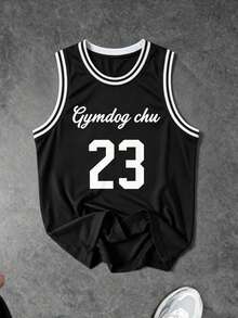 Gym Rark Men's Letter Print Round Neck Sports Tank Top, Football, Gym, Holiday - Black - View 4