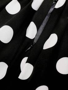 SHEIN Franclia Eleganter Damen-Sommerrock im A-Linien-Stil für Urlaub, Lässig und Pendeln, schwarze Basis mit weißem Polka-Dot-Muster und kontrastierendem rotem Bund - Schwarz und Weiss - Übersicht 4