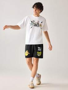 Strevion TOM & JERRY Men's Casual Versatile Tom And Jerry Element Printed Shorts - Black - View 3