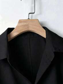 EMERY ROSE Plus Size Solid Color Short Sleeve Summer Minimalist Design Casual Versatile Vacation Shirt - Black - View 3