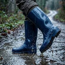 High Rubber Boot For Men's Rain, With Non-Slip Sole - Navy Blue - View 2